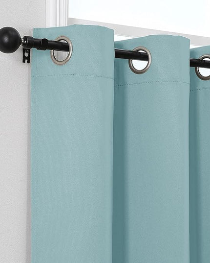 Simplebrand Aqua Short Kitchen Curtains 24 Inch Length 2 Panels Set, Small Windows Room Darkening Curtain for Bathroom, Cabinet, Basement, RV Camper, Thermal Insulated Short Drapes, 40 x 24 Inch