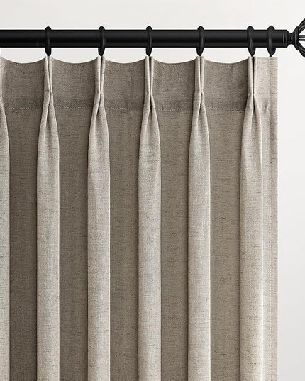 Burlywoodv Pinch Pleated Linen Blackout Curtains 72 Inch Length 2 Panels Insulated Thermal Full Blackout Dual Layer Drapes for Bedroom Living Room Darkening Taupe Pinch Pleat Curtain with Hooks Rings