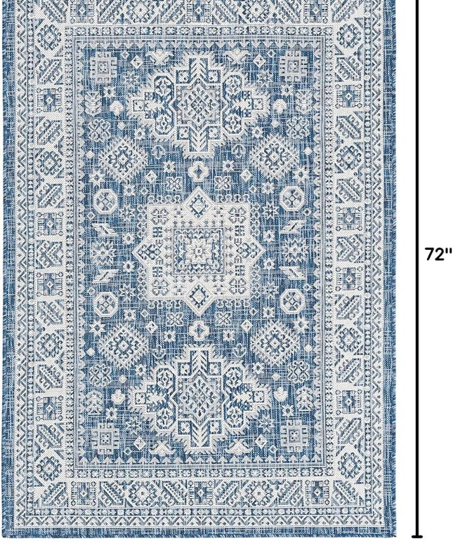 Rugs.com Outdoor Aztec Collection Rug – 4' x 6' Blue Flatweave Rug Perfect for Living Rooms, Large Dining Rooms, Open Floorplans