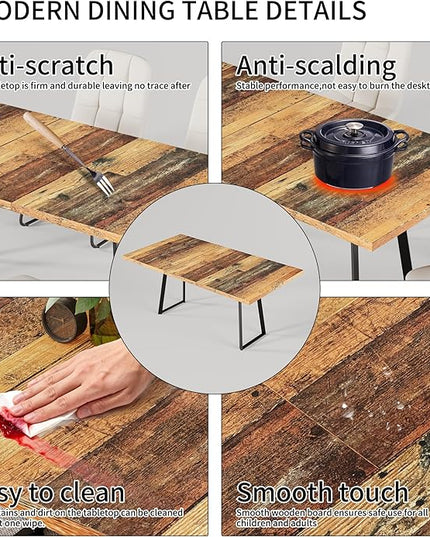 ZckyCine Extendable Dining Table Set 47"-63", Rustic Wood Table with 6 PU Leather Chairs, Modern Scandinavian Dining Room Furniture for Kitchen Apartment