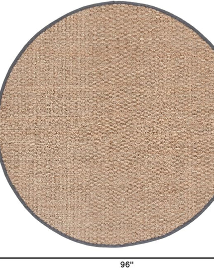 SAFAVIEH Area Rug 8' Round - Natural Fiber Collection - Natural & Dark Grey, Seagrass, Basketweave Pattern with Border (NF114Q)