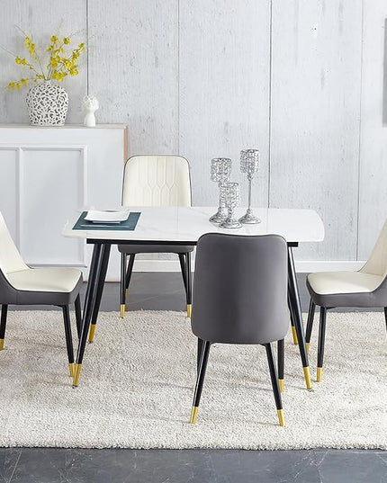 Table and Chairs Set of 4, Dining Room Table Set for 4, Sintered Stone Kitchen Table Top and Modern Chairs Set of 4 for Kitchen Dining Room, Small Space