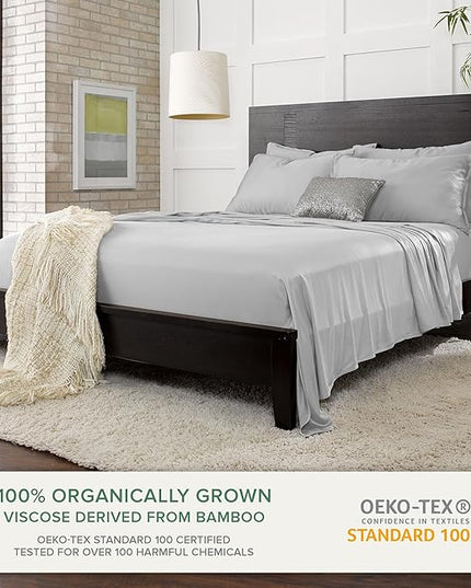 Pure Bamboo King Sheets, Genuine 100% Organic Viscose Derived from Bamboo Bed Sheet Set, Luxuriously Soft & Cooling, Double Stitching, 2 Year Quality Promise (King, Silver Pearl)