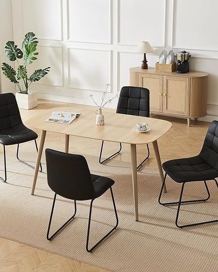 55 Inch Modern Wood Dining Table Set for 4 with Black Leather Chairs - Kitchen & Dining Room Furniture, Gray Table & 4 Seater Chairs Set (55.1")