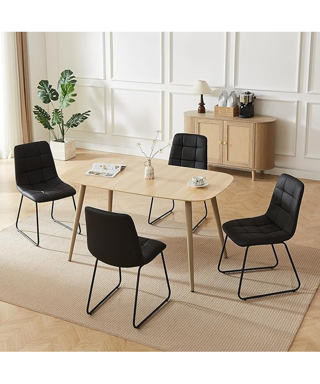 55 Inch Modern Wood Dining Table Set for 4 with Black Leather Chairs - Kitchen & Dining Room Furniture, Gray Table & 4 Seater Chairs Set (55.1")
