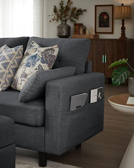 Convertible Sectional Sofa with Storage Ottoman Bench, 101" U Shaped Couch 4-Seat Sofa Set for Living Room/Apartment, Sectional Couch with Movable Ottoman, Darkgrey