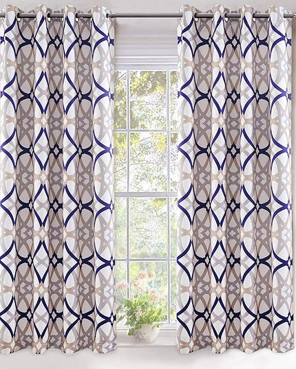 DriftAway Alexander 80% Blackout Curtains for Living Room 250GSM Pattern Match Thermal Insulated Room Darkening Geo Moroccan Mid Century Grommet Bedroom Drapes 2 Panels 52 Inch by 63 Inch Navy Gray