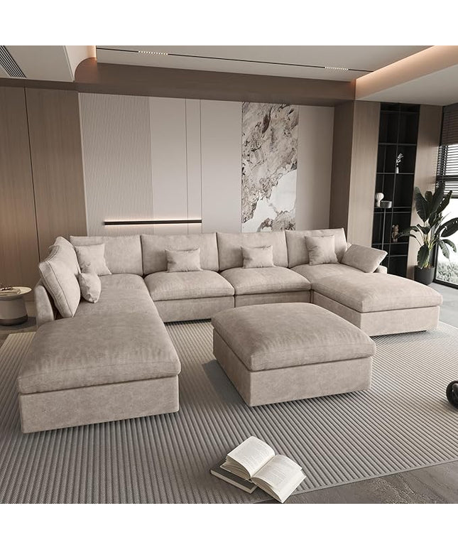 WJShome Cloud Couch for LivingRoom,190" U Shaped Modular Sectional Sofa with Ottoman,Down Filled 9 Seater Convertible Sleeper Sofa Bed Oversized Furniture Sets,Khaki
