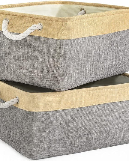 TheWarmHome Storage Basket for Organizing - 3 Pack 14x10x7 inch Large Collapsible Storage Bin for Shelves, Fabric Storage Cubes for Organizer ClosetCloth Gift Toy (Grey & Gold)