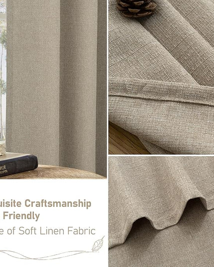 LAMIT Taupe Linen Curtains for Bedroom, 54 inches Grommet Thermal Insulated Thick Burlap Farmhouse Curtains Noise Reducing Window Treatment Drapes for Living Room, Set of 2 Panels, W52 x L54