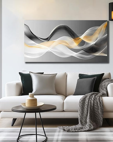 JuhaiArt Gold Wall Art Black Wall Decor Abstract Wall Decorations for Bedroom Office White Picture Artwork Modern Poster 20"x 40"