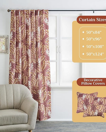 Maison d' Hermine Curtains for Living Room 100% Cotton 96 inch Length One Panel Light Filtering Curtains for Bedroom Windows with Rod and Loop Pockets Drapes (Feuillage Cameo Brown, 50" W x 96" L)