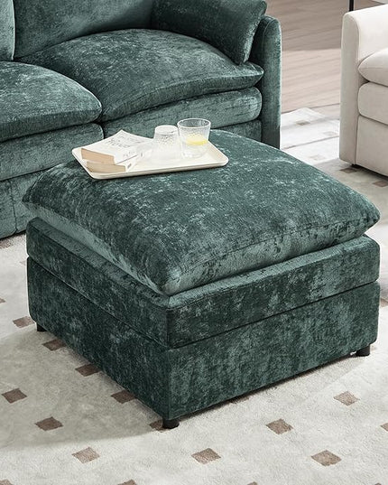 Tbfit Single Sofa Ottoman, Modern Comfy Cloud Sofa, Spring Seat Cushions, Chenille, Green