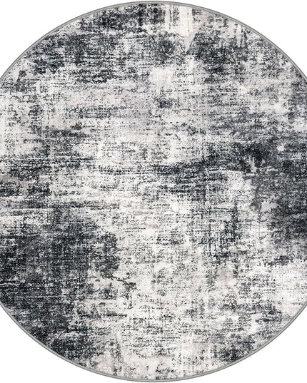 IOHOUZE Round Area Rug 3 Ft Circle Entryway Rugs Round Washable Door Mat Indoor Entrance, Non Slip Circle Front Door Rug, Printed Abstract Faux Wool Floor Carpet for Foyer Porch Sink, Black Grey