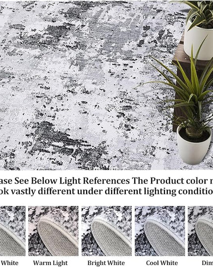 8x10 Modern Abstract Rug Faux Wool Accent Ultra Soft Machine Washable Rug Non Slip Non Shedding for Bedroom Dining Room Office Home, Grey