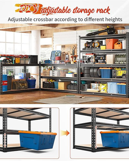 REIBII 48" W Garage Shelving 3020LBS Storage Shelves 5 Tier Heavy Duty Shelving Adjustable Garage Shelves for Basement, Warehouse, Commercial, Easy Assemble, 48" W x 72" H x 24" D