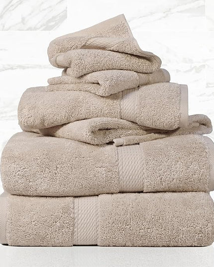 Superior Egyptian Cotton Pile 6 Piece Towel Set, Includes 2 Bath, 2 Hand, 2 Face Towels/Washcloths, Ultra Soft Luxury Towels, Thick Plush Essentials, Guest Bath, Spa, Hotel Bathroom, Stone