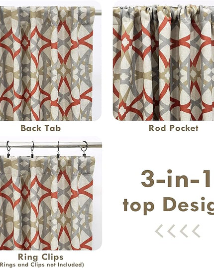 DriftAway Alexander Blackout Curtains for Living Room Linen Blend Pattern Match Thermal Insulated Room Darkening Geo Moroccan Mid Century Back Tab Bedroom Drapes 2 Panels 52 x 84 Inch Linen Red