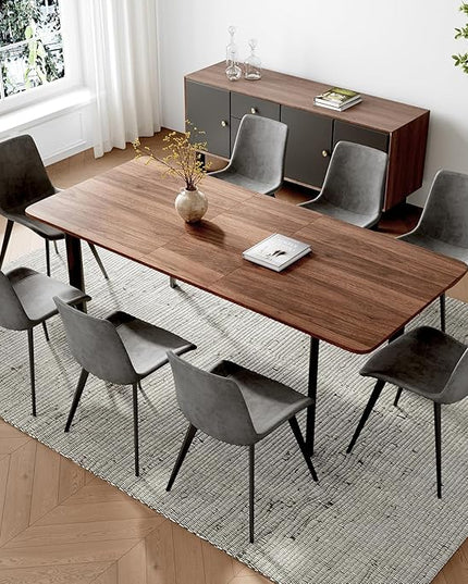 9PCS 63"- 78.7" Extendable Dining Table Set, Kitchen Table with PU Leather Dining Chairs for 6-8 Person, Thickened Expandable MDF Wooden Table with Metal Legs