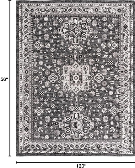 Rugs.com Outdoor Aztec Collection Rug – 10' x 13' Charcoal Gray Flatweave Rug Perfect for Living Rooms, Large Dining Rooms, Open Floorplans
