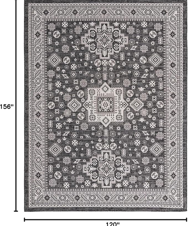 Rugs.com Outdoor Aztec Collection Rug – 10' x 13' Charcoal Gray Flatweave Rug Perfect for Living Rooms, Large Dining Rooms, Open Floorplans