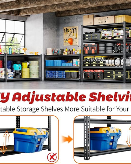 72"H Storage Shelves heavy duty, 2200LBS Garage Shelving, 5 Tier Metal Shelving Unit Adjustable Garage Shelves Utility Rack Shelf for Storage Warehouse Pantry Closet,40" W × 20" D × 72" H, Black, 2PCS