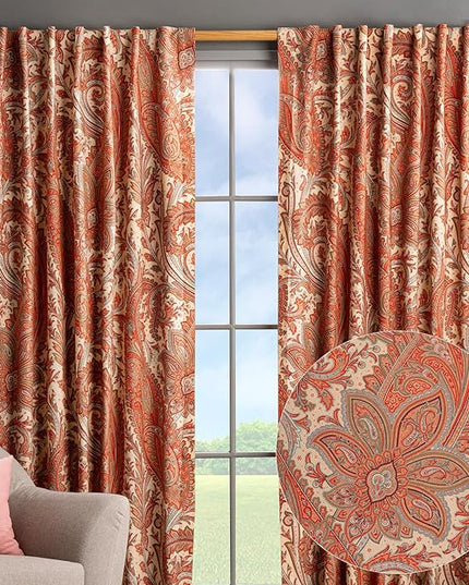 Maison d' Hermine Curtains for Living Room 100% Cotton 84 inch Length Two Panels Light Filtering Curtains for Bedroom Windows with Rod and Loop Pockets Drapes (Kashmir Paisley Tomato, 50" W x 84" L)