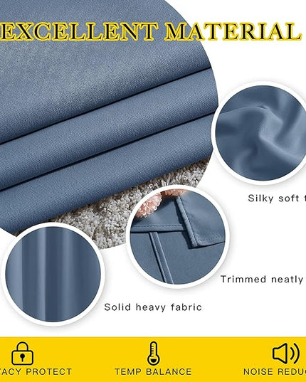 NICETOWN Blackout Curtains & Drapes 63 inch Long - Grommet Window Treatment Energy Saving Thermal Insulated Room Darkening for Living Room (Stone Blue, 1 Pair, W37 x L63)