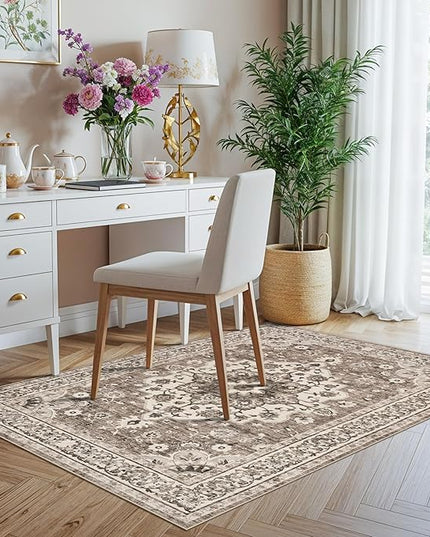Washable Entryway 3x4 Rug - Area Rugs for Kitchen Bathroom Non-Slip Ultra-Thin Indoor Door Mat Indoor Entrance - Stain Resistant Small Throw Carpet (Beige, 3X4)