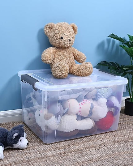 Citylife 58.1 QT Plastic Storage Bins with Latching Lids Stackable Storage Containers for Organizing Large Clear Storage Box for Garage, Closet, Kitchen, 4 Packs
