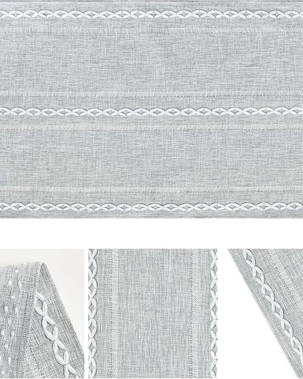 Artoid Mode Grey Rustic Cotton Linen Table Runner, Seasonal Embroidered Hollow Kitchen Dining Table Decoration for Home Party Decor 13x90 Inch