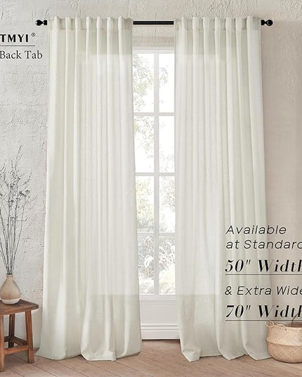 XTMYI 100 Inch Curtains 2 Panels Set Custom Length Back Tab Linen Window Sheer Curtain Drapes for Living Room Bedroom,50x100 in Long,Cream(Ivory/Off White)