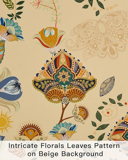 XiDi Beige Floral Curtains 90 Inches Long 2 Panels Vintage Patterned Blackout Curtains for Bedroom Living Room Thermal Insulated Grommet Rustic Luxury Colorful Botanical Flower Printed Drapes 52x90