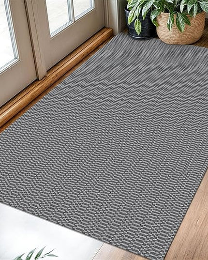 KOZYFLY Washable Entryway Rug 3x5 Ft Area Rugs Cotton Rubber Backed Throw Rugs Indoor Door Mat Kitchen Rugs Braided Floor Carpet for Front Entrance Kitchen Living Room, Grey/Charcoal Grey