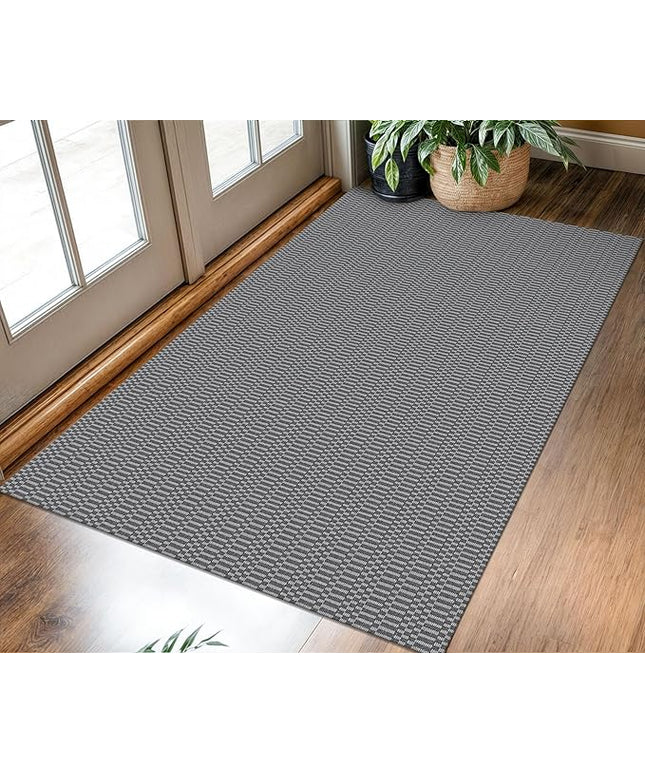 KOZYFLY Washable Entryway Rug 3x5 Ft Area Rugs Cotton Rubber Backed Throw Rugs Indoor Door Mat Kitchen Rugs Braided Floor Carpet for Front Entrance Kitchen Living Room, Grey/Charcoal Grey