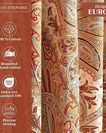 Maison d' Hermine Curtains for living room 100% Cotton 96 inch length Two Panels Light Filtering Curtains for Bedroom Windows with rod and loop Pockets Drapes (Kashmir Paisley Multicolor, 50"W x 96"L)