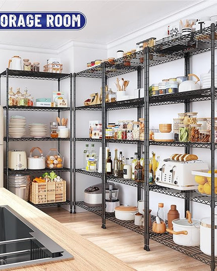 Storage Shelves Adjustable Metal Shelving Unit 5 Tier Wire Shelving,1010LBS Pantry Shelves Sturdy Steel Wire Shelf for Laundry Bathroom Kitchen Pantry, 13.6" D x 21.5" W x 59.4" H, 2PCS