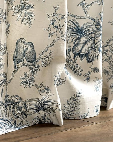 Maison d' Hermine Curtains for living room 100% Cotton 84 inch length Two Panels Light Filtering Toile Curtains for Bedroom Windows with rod and loop Pockets Drapes (Jouy Paradise Blue, 50"W x 84"L)