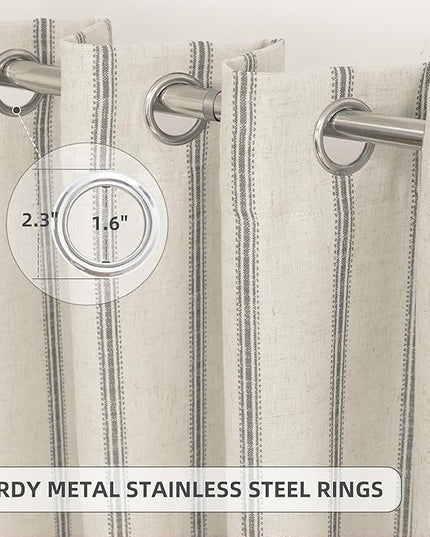 DriftAway Farmhouse Linen Blend Blackout Curtains 45 Inches Long for Bedroom Vertical Striped Printed Grommet Curtains Thermal Insulated Lined Treatments for Living Room 2 Panels W52 x L45 Gray
