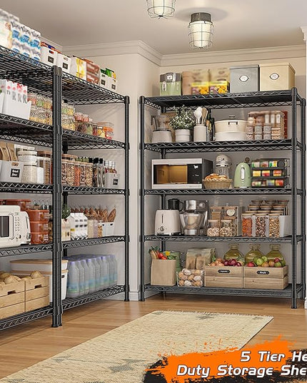 REIBII Storage Shelves 71" H Tall Wire Shelving Unit Sturdy Metal Shelves Adjustable Wide Pantry Shelves 5 Tier Deep Heavy Duty Metal Shelving Load 1500LBS,Dorm Room Essentials Dorm Storage Rack