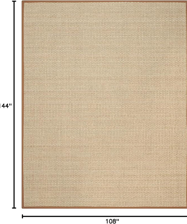 SAFAVIEH Area Rug 9x12 - Natural Fiber Collection - Large - Natural & Brown, Seagrass, Basketweave Pattern with Border (NF114B)