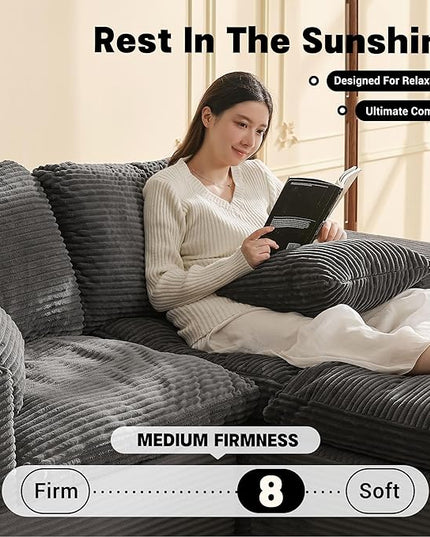 74.8” Cloud Couch, Modular Loveseat Sofa, Convertible Sofas Bed, Deep Seat Sofa, Cozy Sofa for Living Room, Office and Bedroom, L Shaped Cozy Sofa Furniture Set, Corduroy, Gray