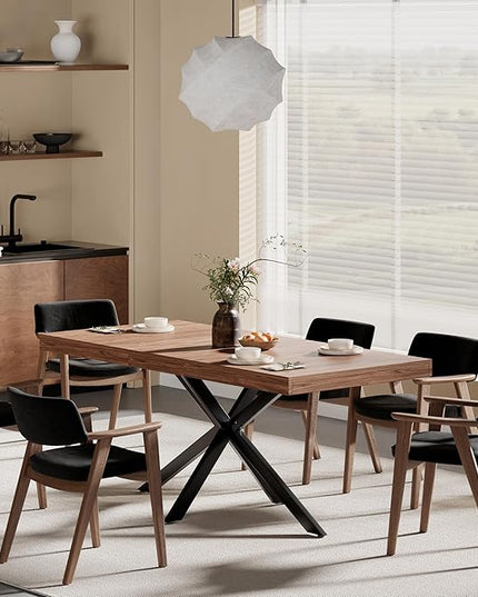 Extendable Dining Room Table for 4 6 8, 55"-70.9" Kitchen Table Rectangle Wood, Expandable Dining Table with Hidden Storage, Space Saving Farmhouse Kitchen Table for Kitchen Dining Living Room
