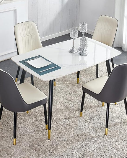 Table and Chairs Set of 4, Dining Room Table Set for 4, Sintered Stone Kitchen Table Top and Modern Chairs Set of 4 for Kitchen Dining Room, Small Space