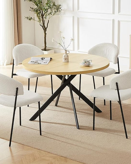 45.3 Inch Round Dining Table Set for 4, Mid Century Modern Small Coffee Set for Dining Room Kitchen Apartment (Cream Table + 4 White Shell Chairs)