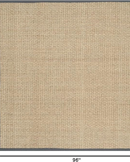 SAFAVIEH Area Rug 8' Square - Natural Fiber Collection - Natural & Dark Grey, Seagrass, Basketweave Pattern with Border (NF114Q)