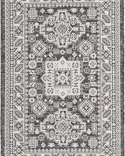 Rugs.com Outdoor Aztec Collection Rug – 3' x 5' Charcoal Gray Flatweave Rug Perfect for Living Rooms, Large Dining Rooms, Open Floorplans