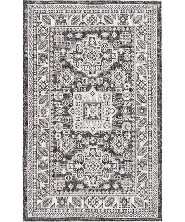 Rugs.com Outdoor Aztec Collection Rug – 3' x 5' Charcoal Gray Flatweave Rug Perfect for Living Rooms, Large Dining Rooms, Open Floorplans