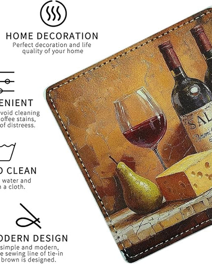 Marble Coasters Square Leather Drinks Coaster Set with Holder for Coffee Table Bar Home Decor 4 Inches Set of 6 (Vintage Wine, One Size)
