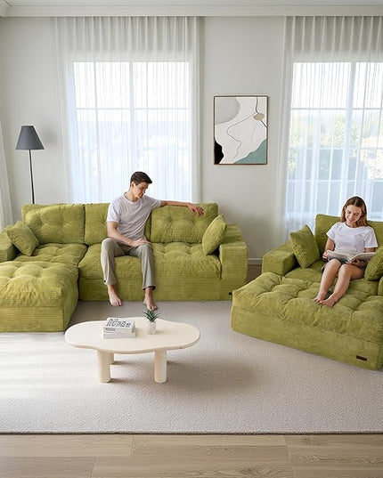 MAXYOYO Sectional Sofa Couch and Chaise Lounge, L Shaped Modern Cloud Couch with Ottoman, Comfy Sofa with Layered Cushion, Tufted Upholstered Sleeper Chair for Living Room, No Assembly Required